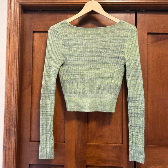 American Eagle Women's V Neck Ribbed Crop Sweater Cross Wrap Green Sz Small LN - Picture 4 of 5